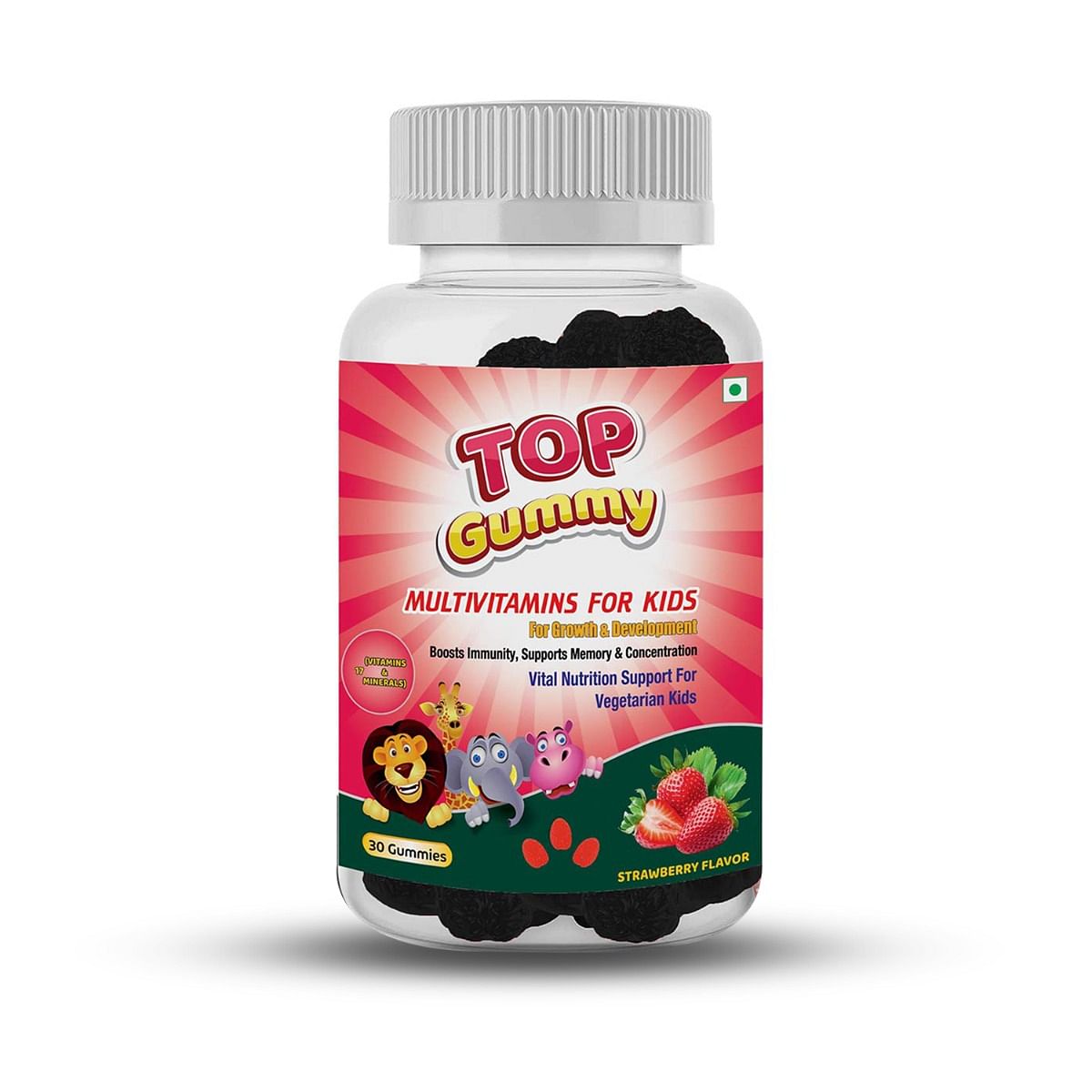 

Top Gummy Multivitamins for Kids with 16 Vitamins & Minerals - For Growth & Development - 30 Strawberry Flavor Gummies Gluten, Soy & Dairy Free