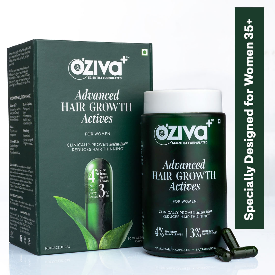 

OZiva Advanced Hair Growth Actives | Anti-Thinning Hair Formula for Women - 90 Capsules