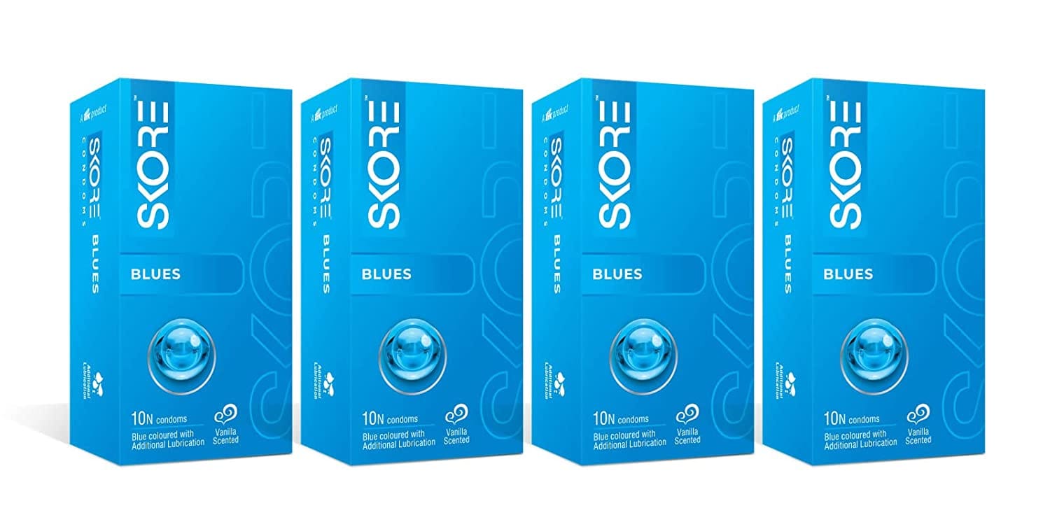 Skore Blues Coloured Condoms - 10's, Pack Of 4