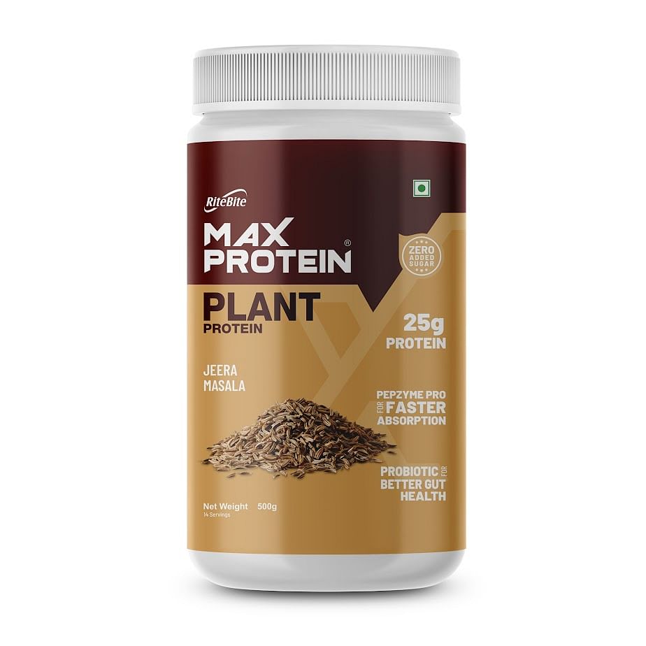 

RiteBite Max Protein 100% Naturel Vegan Protein Powder 500g | 25g protein|14 Servings | Tasty Plant Protein with Digestive Masala | Dairy Free | Pr...