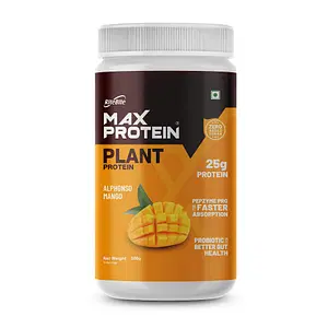 RiteBite Max Protein Plant Protein Powder Alphonso Mango| 25g Protein| 28 Servings| Pepzyme For Faster Absorption| Probiotic For Better Gut Health