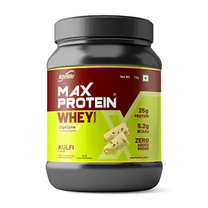 RiteBite Max Protein Whey Protein Powder in Kulfi Flavour 1Kg| 30 Servings | DigeZyme for Enhanced Digestion | 25g Pure Whey Protein | 5.2g BCAAs | Zero Added Sugar | For Adults (Men & Women) | High Protein | Gluten Free | 100% Vegetarian