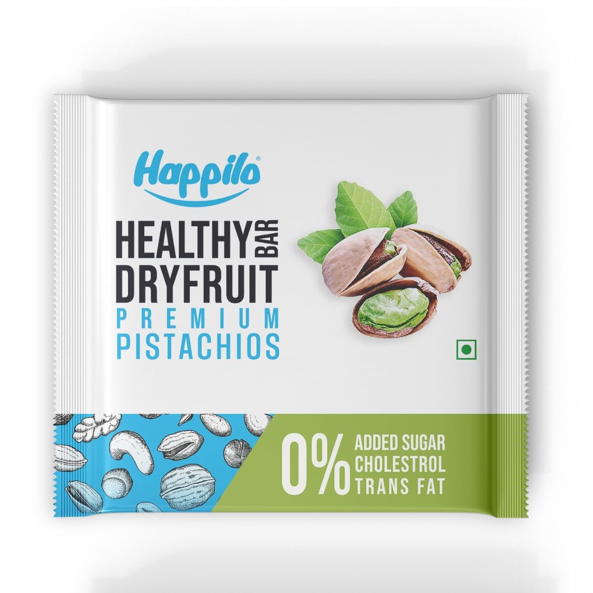 

Happilo Premium Pistachios Healthy Dry Fruit Energy Bar Pack of 12 (15g each), Healthy Snack