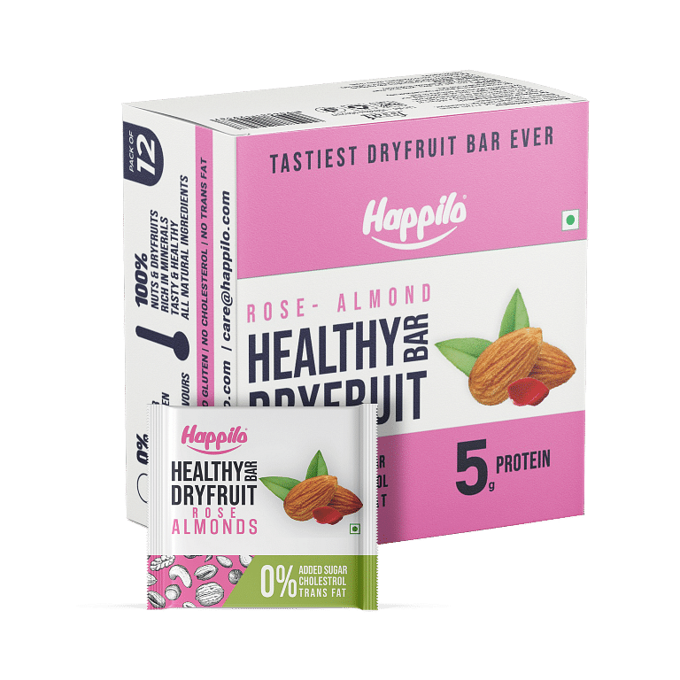 

Happilo Rose Almonds Healthy Dry Fruit Energy Bar Pack of 12 (15g each), Healthy Snack