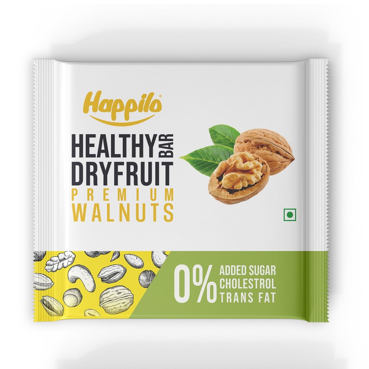 

Happilo Premium Walnuts Healthy Dry Fruit Energy Bar Pack of 12 (15g each), Healthy Snack