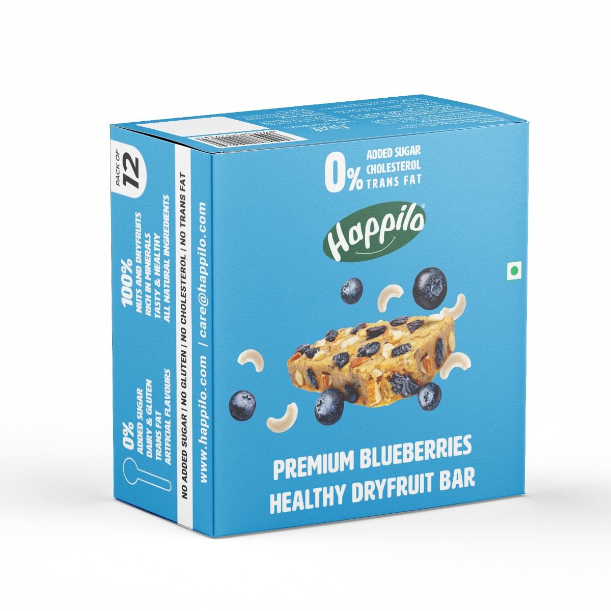 

Happilo Premium Blueberries Healthy Dry Fruit Energy Bar Pack of 12 (15g each), Healthy Snack