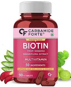 Carbamide Forte Biotin Multivitamin | 90 Veg Tablets | 50 Ingredients | Hair | Skin | Energy | Immunit | Women & Men