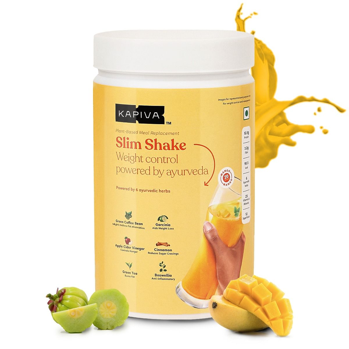 

Kapiva Mango Slim Shake -Meal Replacement Drink Powered With 6 Ayurvedic Herbs and 12 Superfoods - Helps in Weight Management 500 Grams (20 Servings)