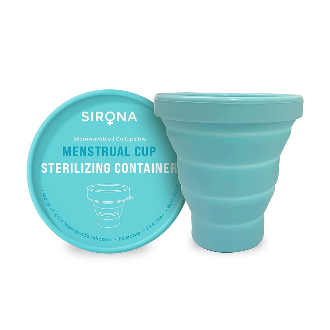 Sirona Collapsible Menstrual Cup Sterilizer, Microwave Safe Foldable Sterilizing Container - Blue
