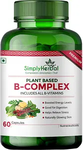 Simply Herbal Plant Based B Complex Supplements with Vitamins B1, B2, B3, B5, B6, B7, B9, B12