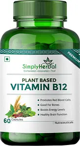 Simply Herbal Plant Based Vitamin B12 Cobalamin Supplements Promotes Red Blood Cells & Energy