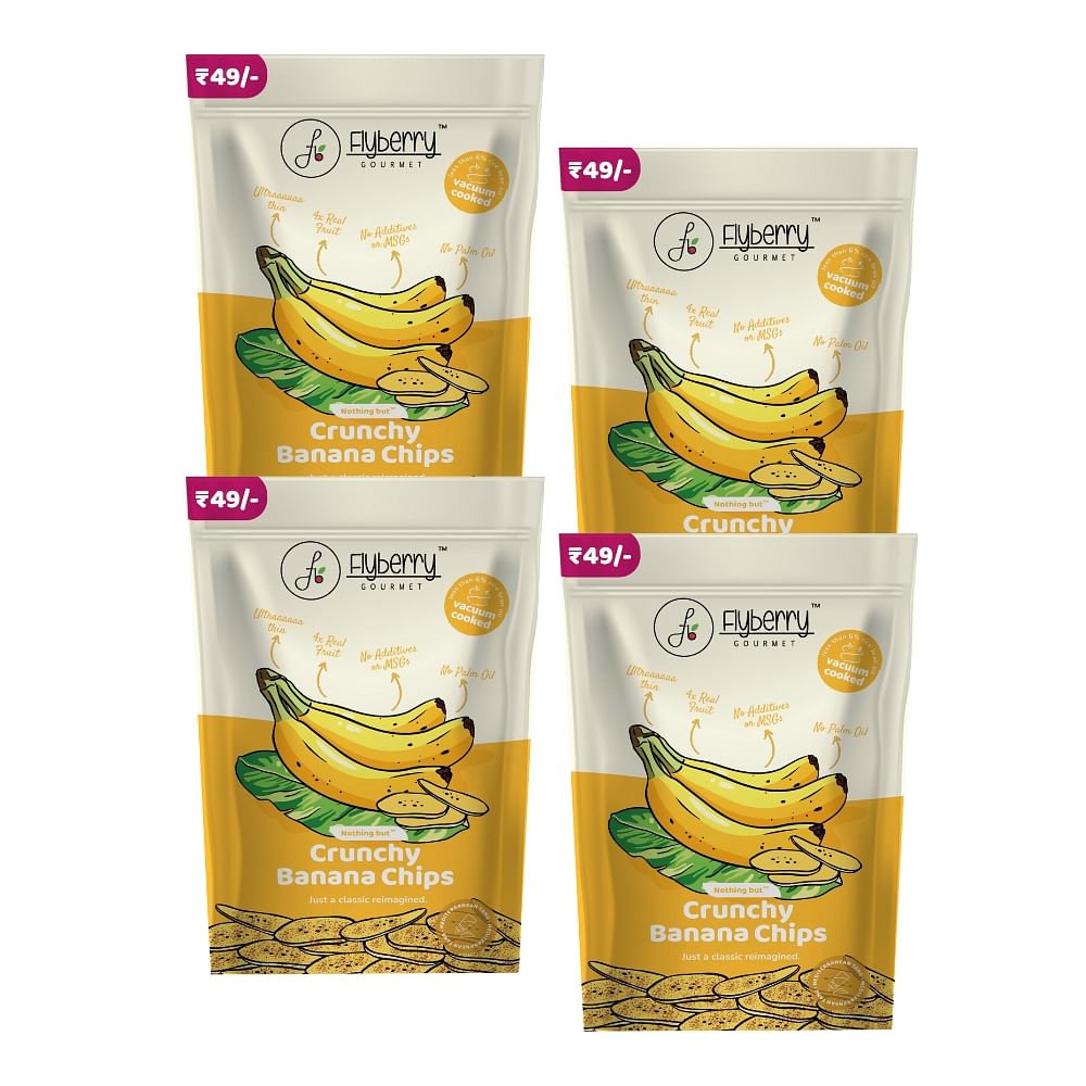 

Flyberry Gourmet Vacuum Cooked Banana Chips 120g(Pack of 4, 30g each) - No Palm Oil, Less than 6% Rice Bran Oil, Healthy Snacking with High Nutrien...