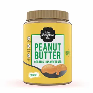 The Butternut Co. Peanut Butter Organic Unsweetened Crunchy - 925g (No Added Sugar, Vegan, High Protein, Keto)