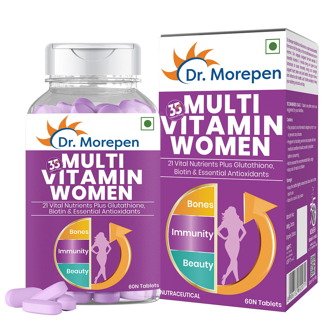 

DR. MOREPEN Multivitamins For Women With Calcium & Herbal Extracts|Vitamin-D, Biotin, Iron, Copper, Iodine, Magnesium, Zinc, Green Tea, Pomegranate...