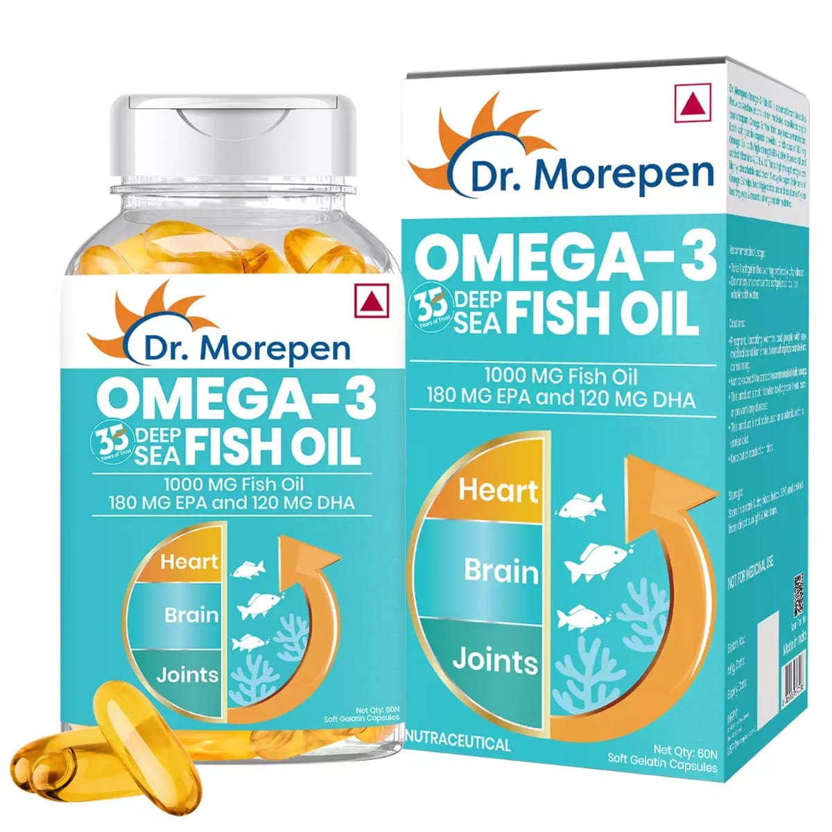 DR. Morepen Omega 3 Deep Sea Fish oil 1000mg 60 softgels Omega DHA Vitamin A D3 E & K27