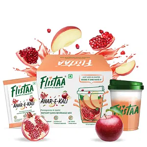 FLISTAA Anarkali Pomegranate N Apple Instant Juice Mix, Fruit Juice With No Artificial Flavours N Colors, No Added Preservatives - Pack Of 12 Sachets And 1 Shaker