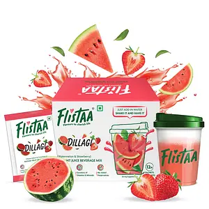 Flistaa Dillagi - Watermelon & Strawberry Instant Juice Mix (Box of 12 Sachets & FREE Shaker)
