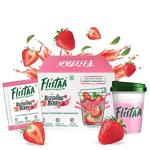 Flistaa Blushing Berry - Strawberry Instant Milkshake Mix (Box of 9 Sachets & FREE Shaker)