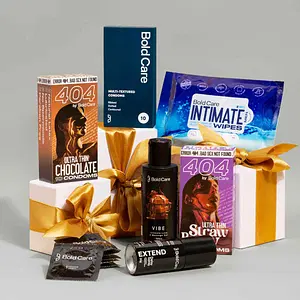 Bold Care Steamy Honeymoon Gift Pack (Chocolate) - Personal Lubricant, Topical Spray, Multi-textured Condoms, Flavoured Condoms, and Intimate Wipes - Perfect for Gifting