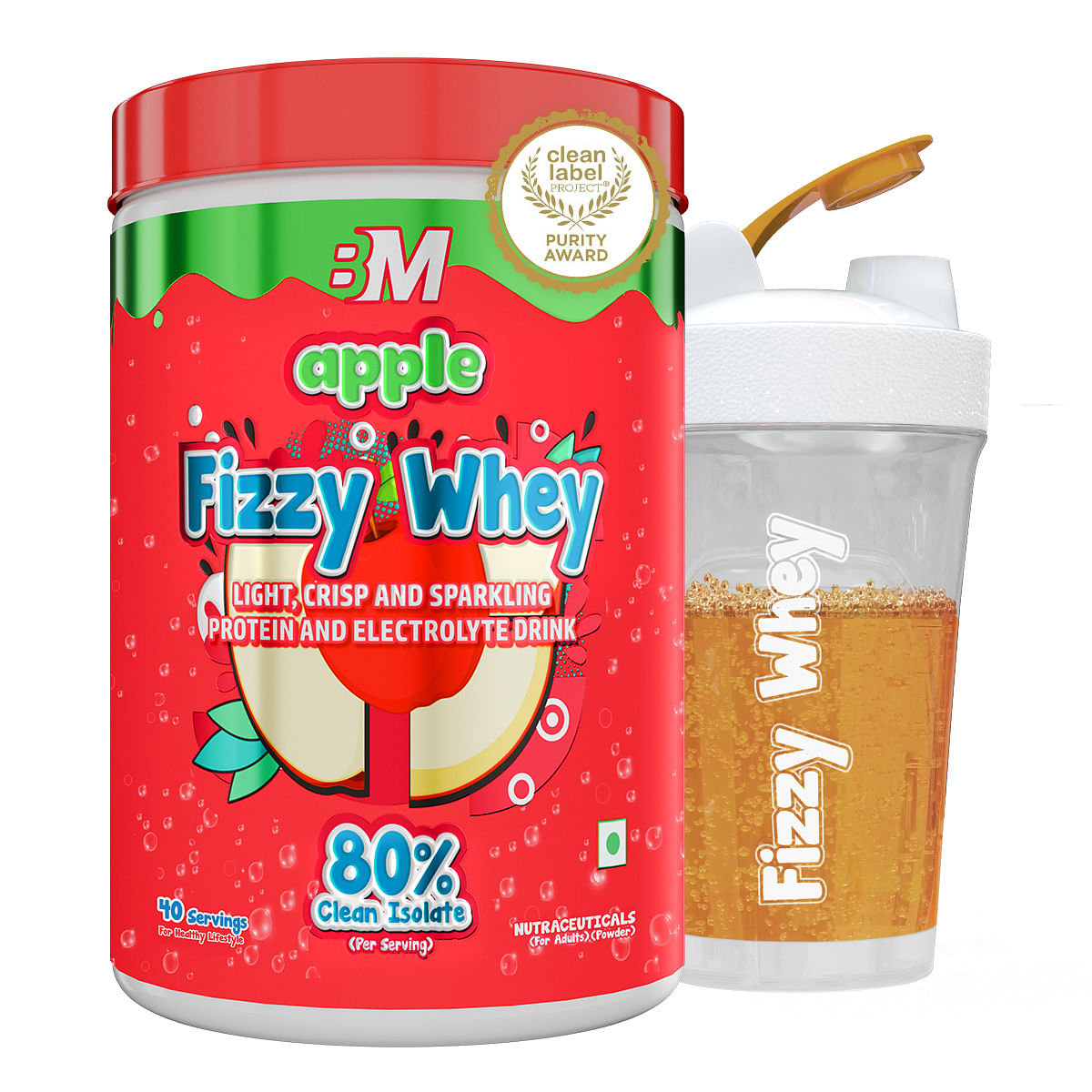 

Fizzy Whey [Apple] | Clear Whey Protein isolate + Electrolytes | 80% Protein, 0g Lactose, 0 Added Sugar, 1g fat | Clean Label Project Purity Award ...