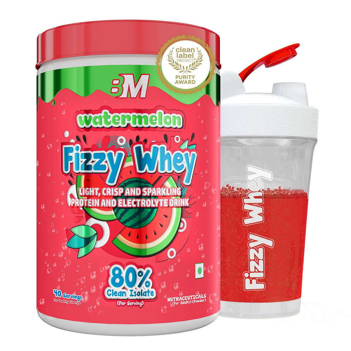 

Fizzy Whey [Watermelon] | Clear Whey Protein isolate + Electrolytes | 80% Protein, 0g Lactose, 0 Added Sugar,1g fat | Clean Label Project Purity Aw...