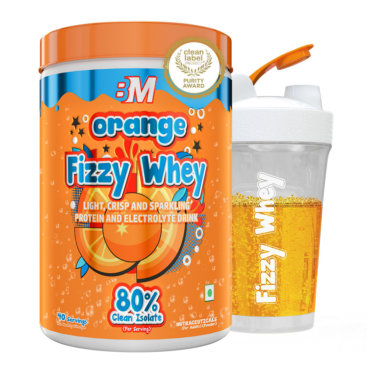 

Fizzy Whey [Orange] | Clear Whey Protein isolate + Electrolytes | 80% Protein, 0g Lactose, 0 Added Sugar, 1g fat | Clean Label Project Purity Award...
