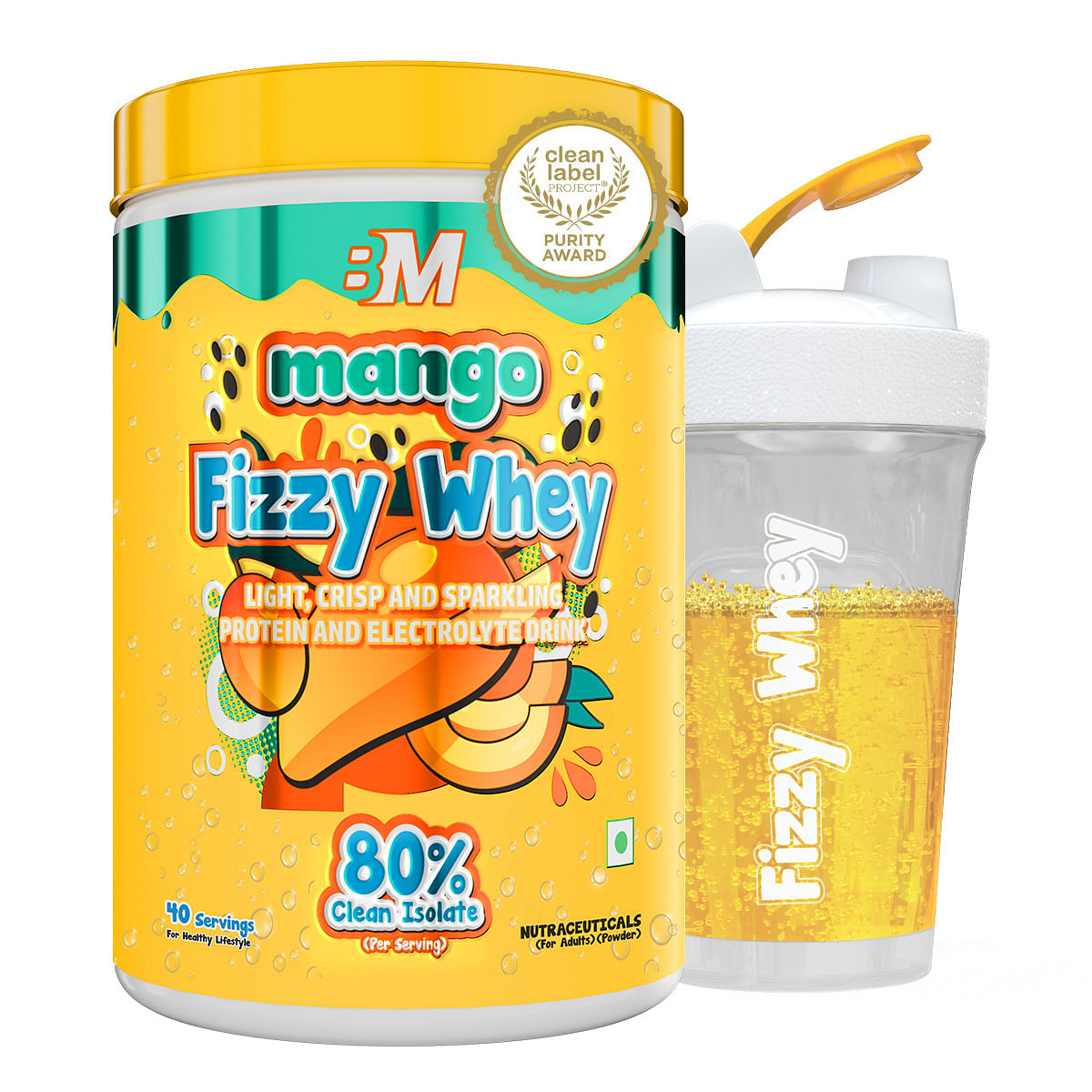 

Fizzy Whey [Mango] | Clear Whey Protein isolate + Electrolytes | 80% Protein, 0g Lactose, 0 Added Sugar, 1g fat | Clean Label Project Purity Award ...