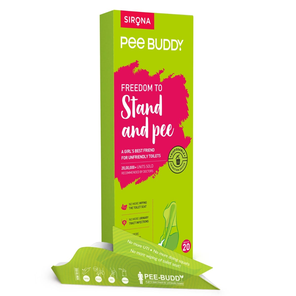 PeeBuddy Disposable Female Urination Device, Portable & Leak Proof - 20 Funnels