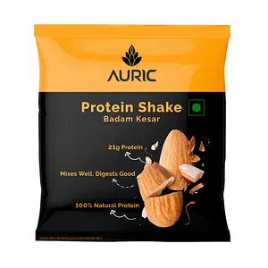 Auric Vegan Protein Powder for Men & Women | Meal Replacement Shake for Muscle Support (Badam Kesar Flavor) | Helps In Weight Management | 8 Sachet | 21g Plant Protein & 6g BCAA in every sachet