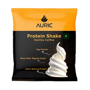 Auric Vegan Protein Powder for Men & Women | Meal Replacement Shake for Muscle Support (Vanilla Coffee Flavor) | Helps In Weight Management | 8 Sachet | 21g Plant Protein & 6g BCAA in every sachet