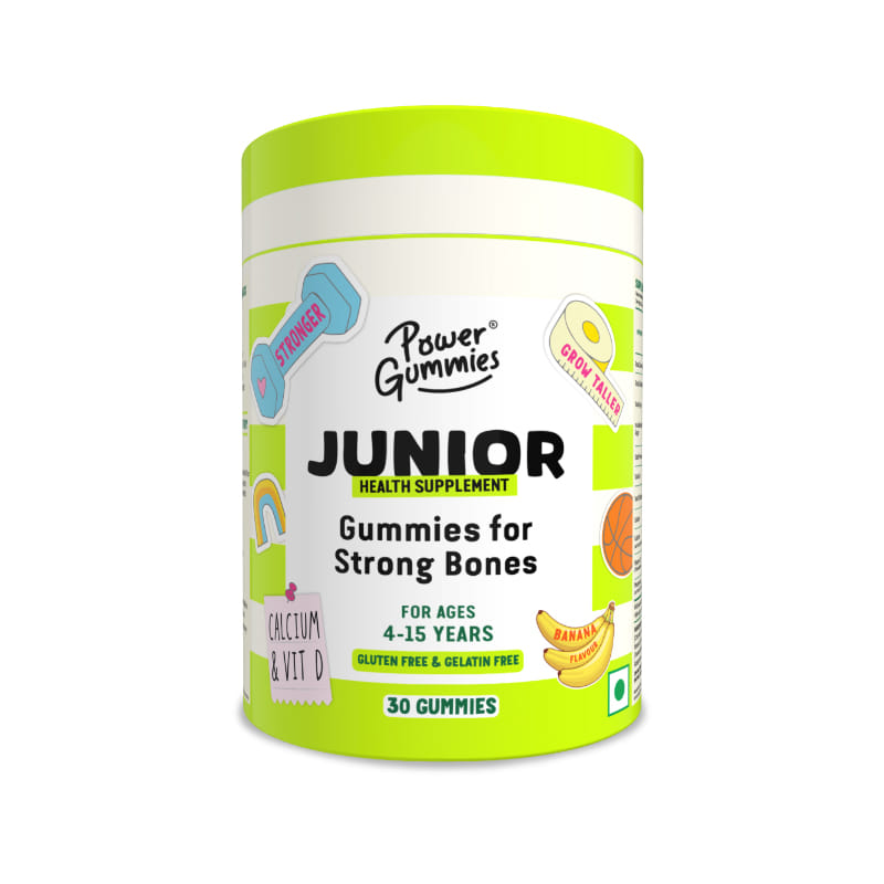 Power Gummies Junior for Strong Bones | Calcium, Phosphorus & Vitamin D| For Age 4-15 Years| Tasty Banana Flavour 30 Gummies