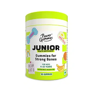 Power Gummies Junior for Strong Bones | Calcium, Phosphorus & Vitamin D| For Age 4-15 Years| Tasty Banana Flavour 30 Gummies
