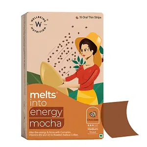 Wellbeing Nutrition Melts Energy Mocha | Arabica Coffee, CurcuWIN®, Folate and Vitamin B12 for Sustained Energy,  Enhanced Focus & Improved Cognitive Health | Chocolate (15 Oral Thin Strips) 