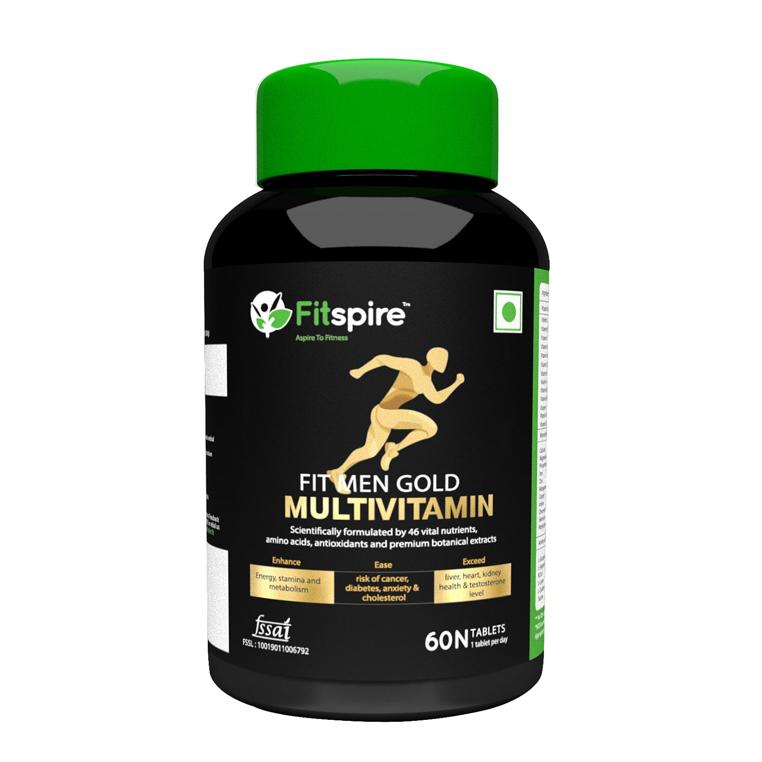 

Fitspire Fit Men Gold Daily Multivitamin Tablets - 60 Units | Daily Supplement for Men | To Enhance Energy, Immunity, and Stamina | Calcium, Zinc, ...