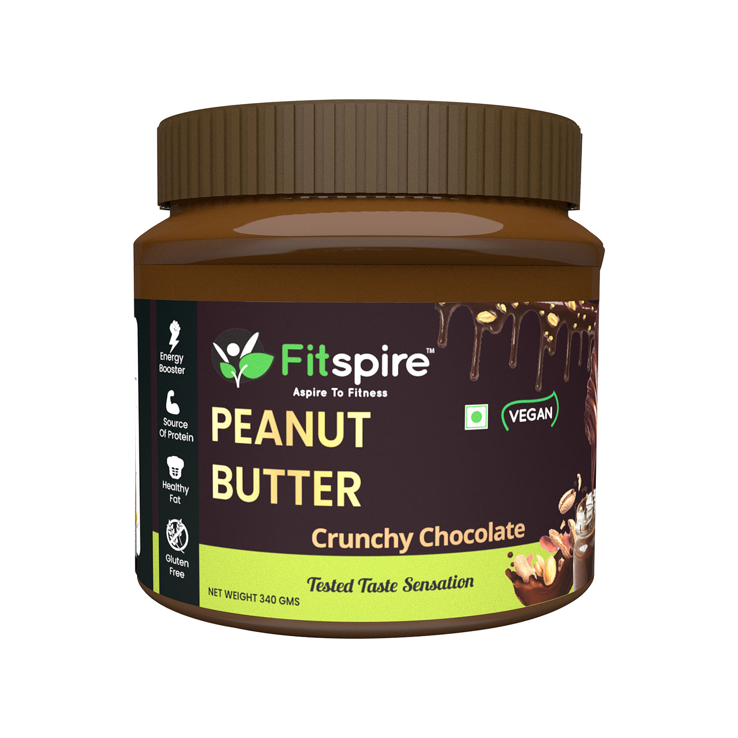 

Fitspire 100% Roasted Crunchy Peanut Butter - Chocolate Flavour, 340gm | Rich in Source of Fiber & Protein | Vegan | gluten-free | No trans-fat | R...