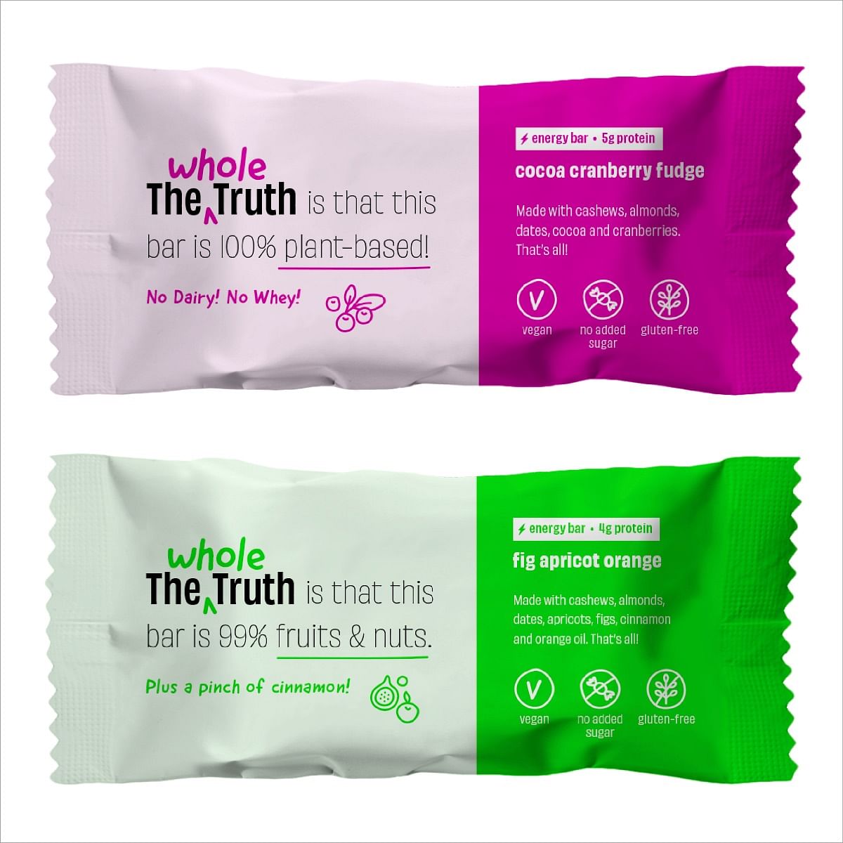 

The Whole Truth - Vegan Energy Bars - Fruity Patootie (3 Fig, Apricot and Orange, 3 Cocoa Cranberry Fudge) - Pack of 6 (6 x 40g) - Dairy Free - No ...