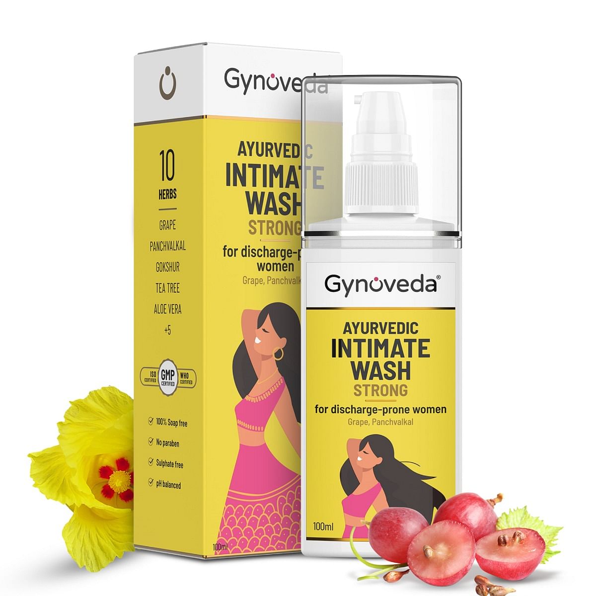 

Gynoveda Ayurvedic Intimate Wash For Women With White Discharge. Triphala, Grapeseed, Tea Tree Oil - 100 ml