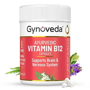 Gynoveda Ayurvedic Vitamin B12 Capsules For Men and Women. Supports Brain, Nervous System with Amla, Spirulina, Wheatgrass