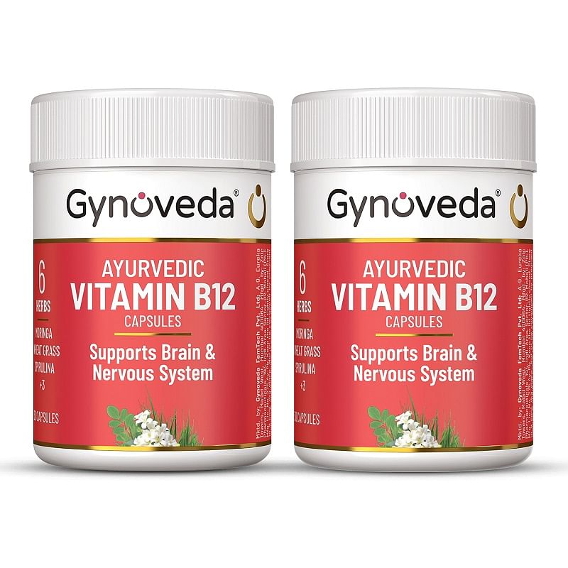 

Gynoveda Ayurvedic Vitamin B12 Capsules For Men and Women. Supports Brain, Nervous System with Amla, Spirulina, Wheatgrass. 2 Bottle, 60 Capsules