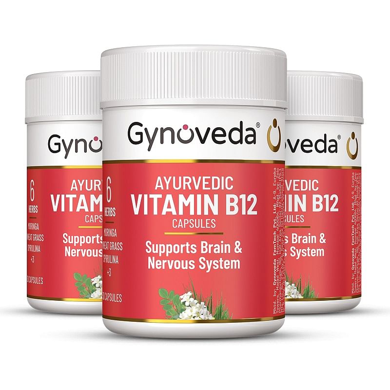 

Gynoveda Ayurvedic Vitamin B12 Capsules For Men and Women. Supports Brain, Nervous System with Amla, Spirulina, Wheatgrass. 3 Bottle, 90 Capsules