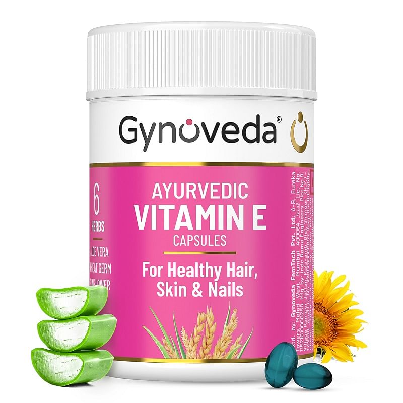 

Gynoveda Ayurvedic Vitamin E Capsules For Men and Women. Healthy Hair, Skin, Nails With Aloe Vera, Wheat Germ, Cedarwood. 1 Bottle, 30 Capsules