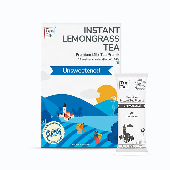 

TeaFit Premium Unsweetened Lemongrass Instant Tea Premix (10 Sachets) | Instant Milk Tea Premix | Home LikeLemongrass| Ready to Drink | Diabetic Fr...