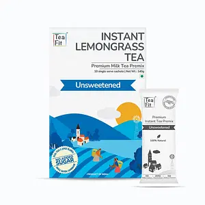 TeaFit Premium Unsweetened Lemongrass Instant Tea Premix (10 Sachets) | Instant Milk Tea Premix | Home LikeLemongrass| Ready to Drink | Diabetic Friendly | No Added Sugar