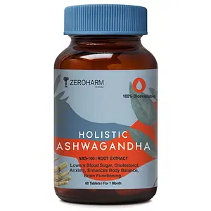 Zeroharm Holistic Ashwagandha | 60 Tablets | Stress Relief | Anti-Inflammation | 100% Water Soluble & Bioavailable