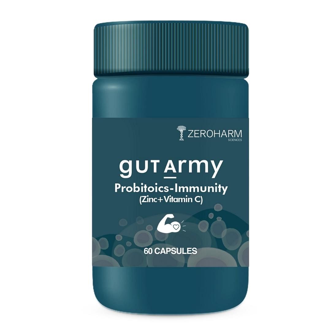 

ZEROHARM Gut Army Probiotics & Prebiotics supplements with Vitamin C & Zinc for Immunity booster, Gut Health, Nutrition Absorption, Antioxidant, An...