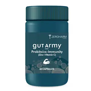 ZEROHARM Gut Army Probiotics & Prebiotics supplements with Vitamin C & Zinc for Immunity booster, Gut Health, Nutrition Absorption, Antioxidant, Anti-inflammatory, Digestive health- 60 Veg Capsules