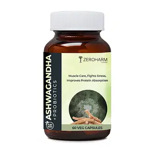 ZEROHARM Ashwagandha ProbioticImprove Strength, Stamina/Relieve Stress, Reduce Bloating, IBS, Abdominal Pain - 60 Tablets