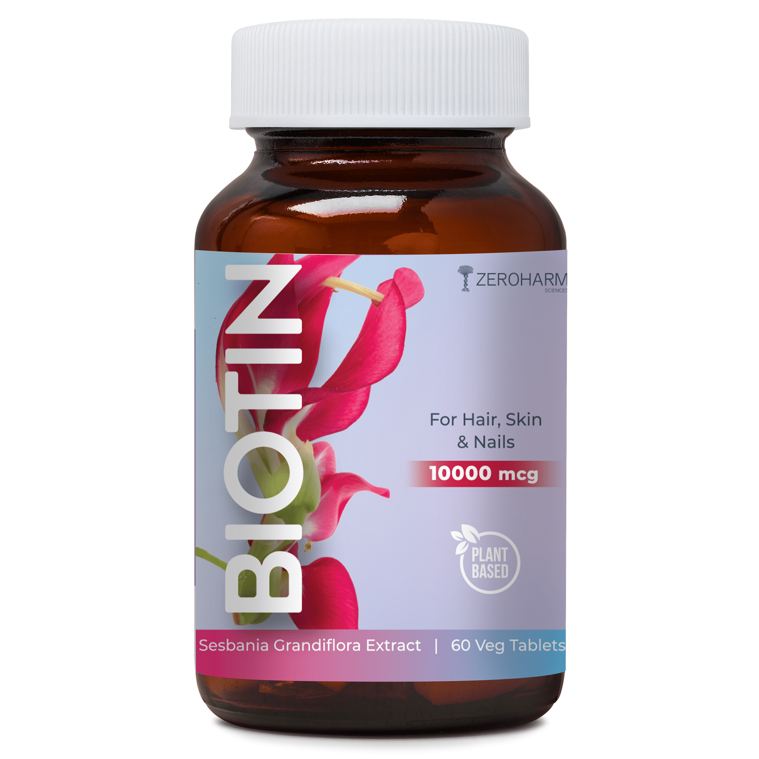 

ZEROHARM Biotin 10000mcg Increase Hair growth & Volume, Fights Skin Problem, Helps Strengthen Nails - 60 Tablets