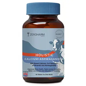 ZEROHARM Holistic Calcium & Aswagandha-Stress Relief, Joint, Bone Strength - 60 Tablets