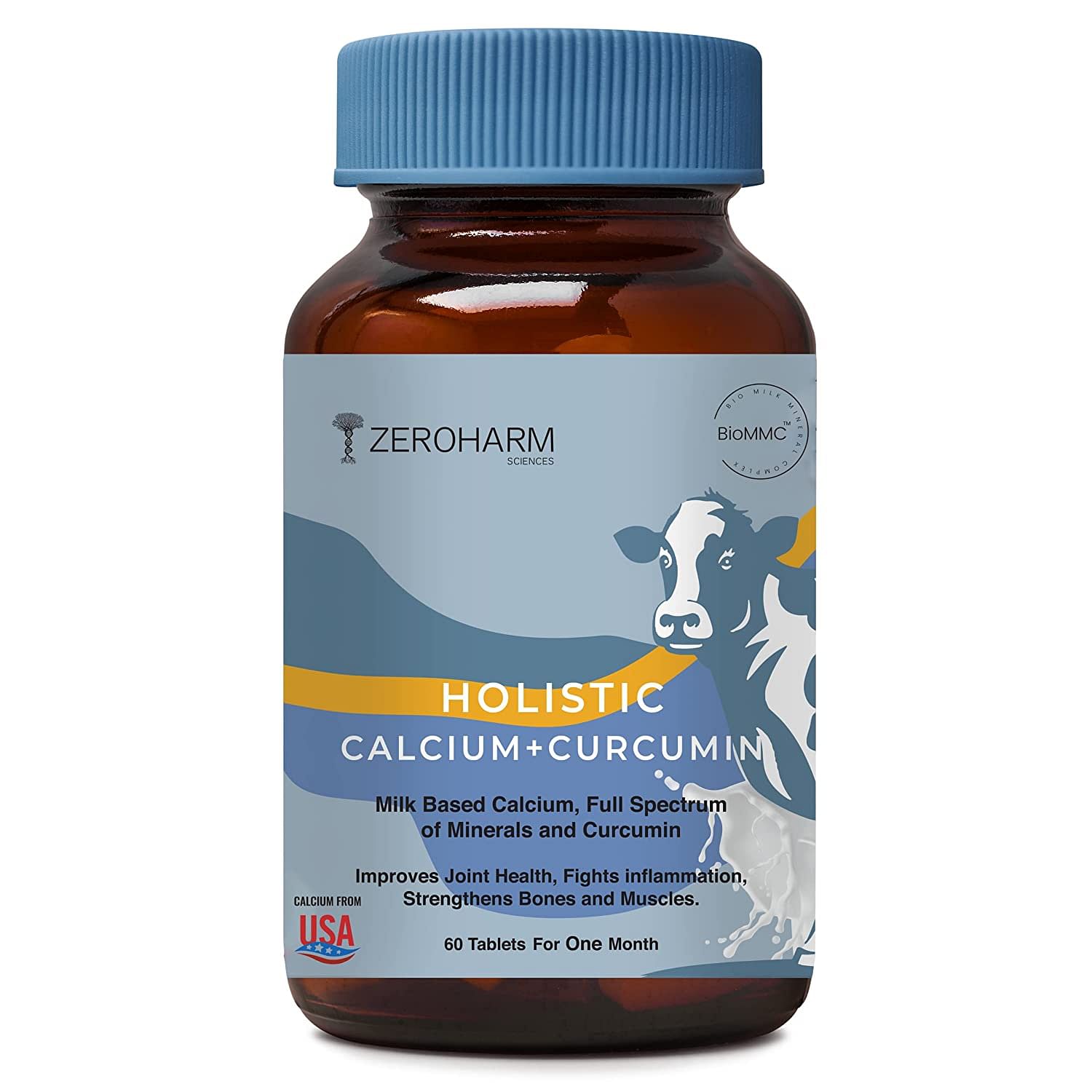 

ZEROHARM Holistic Calcium & Curcumin For Joint, Muscle, Bone Strength - 60 Tablets